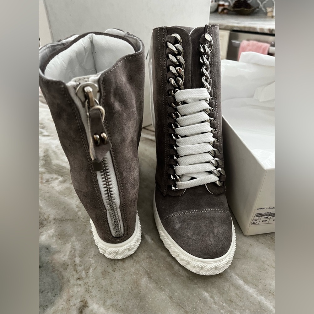 CASADEI Lace Up Wedge Boots In dark gray size 37 / 7 new in box - Picture 3 of 7